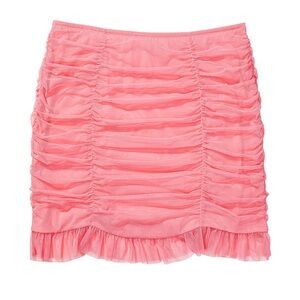 NWOT VICTORIA’S SECRET RUCHED MINISKIRT *SMALL *SOFT CORAL SHEER MESH *RUFFLE